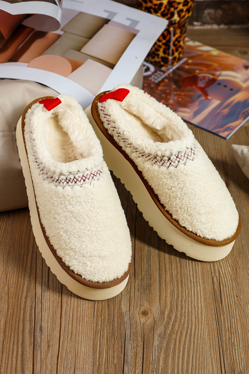 Oatmeal Embroidered Sherpa Plush Thick Sole Snow Boots - loveforevers