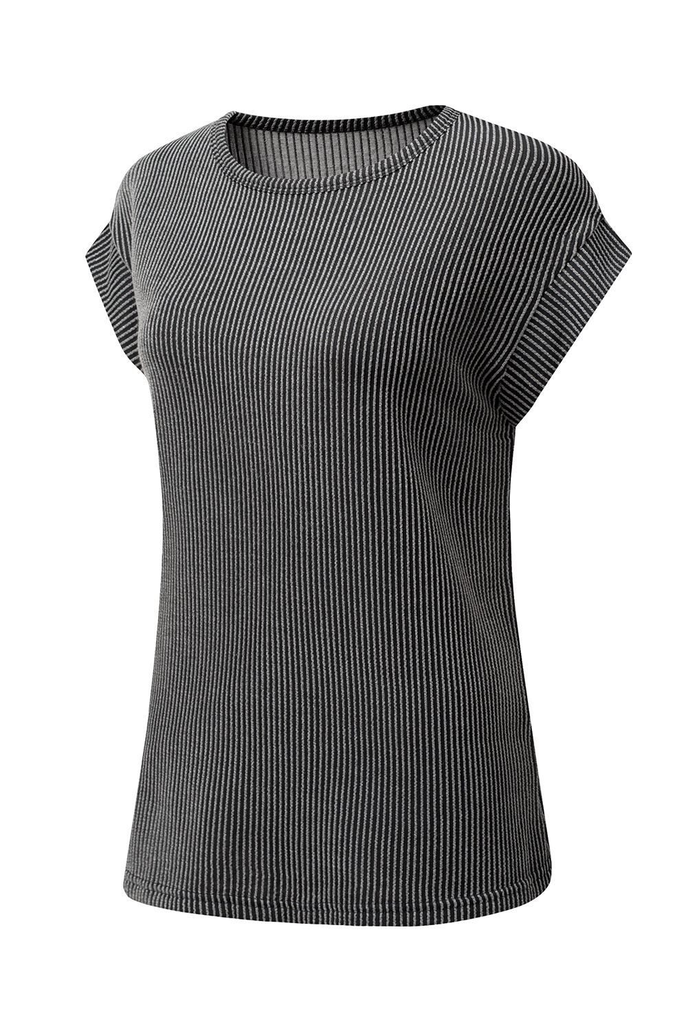 Gray Twisted Rib Wide Sleeve Crew Neck T Shirt - loveforevers