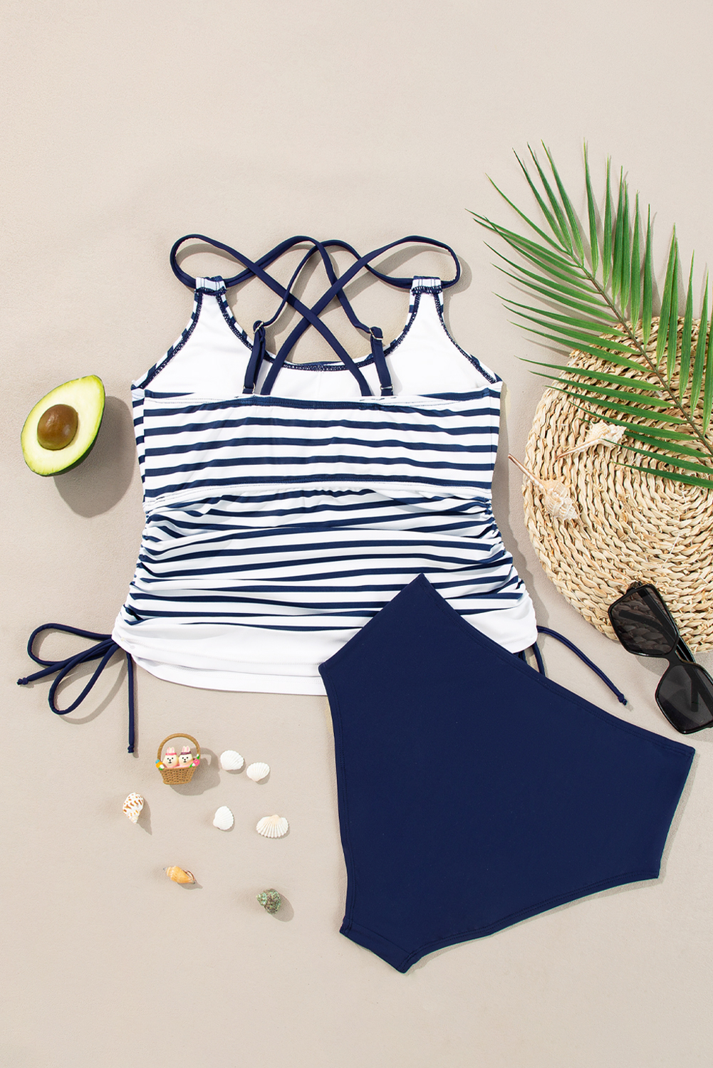 Sea Green Drawstring Tummy Control Mix-and-match 2pcs Tankini Swimsuit - loveforevers