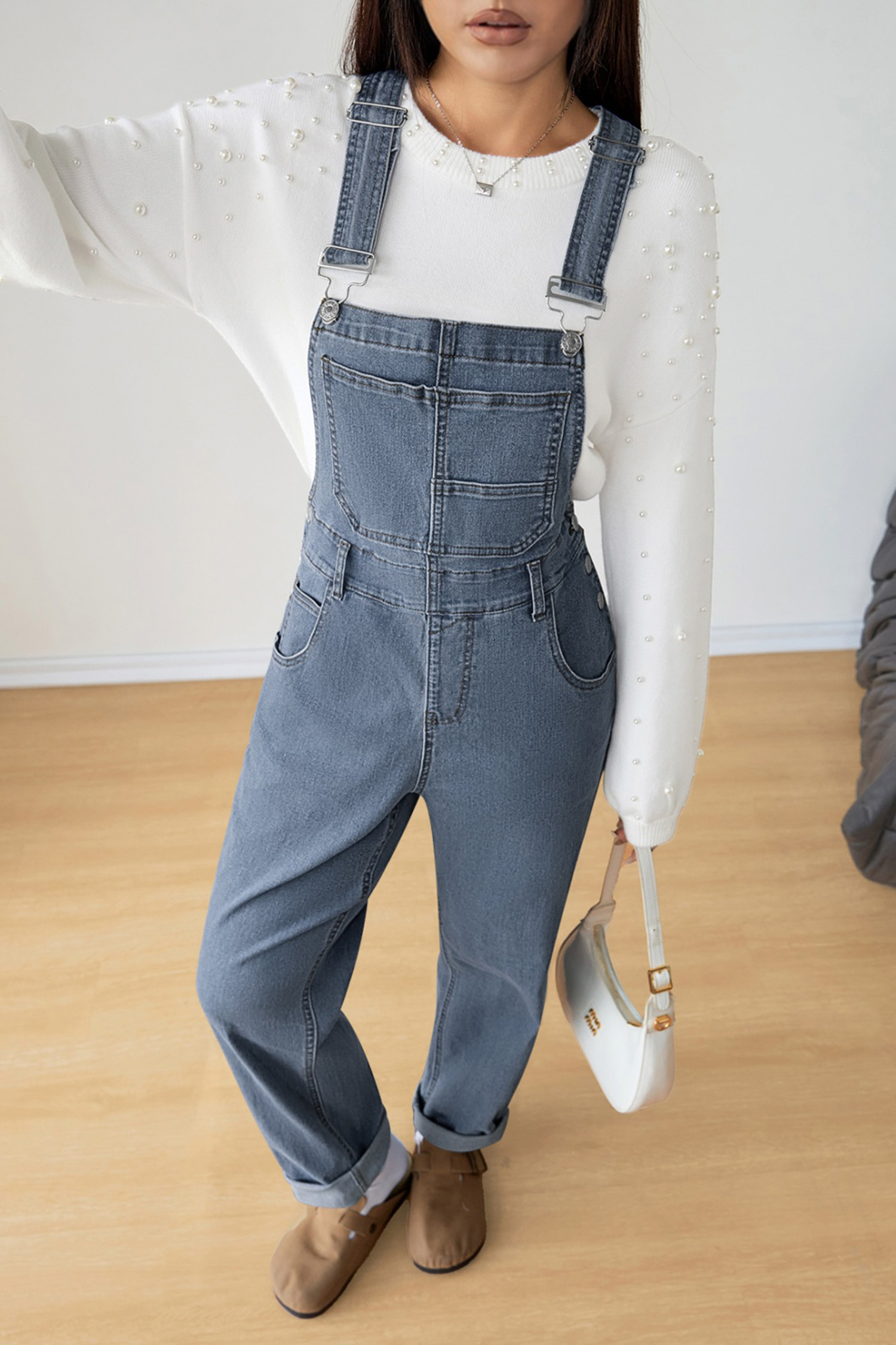 Light Blue Retro Bib Pocket Buckle Straps Casual Denim Jumpsuit - loveforevers