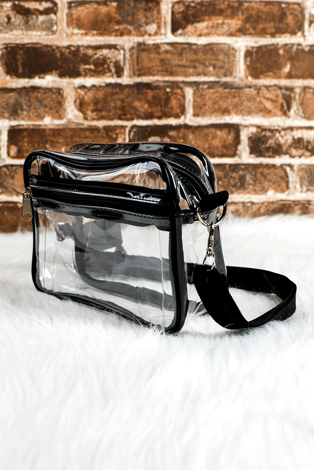 Gray Multi-Pocket Contrast Edge Detachable Strap Clear Shoulder Bag - loveforevers