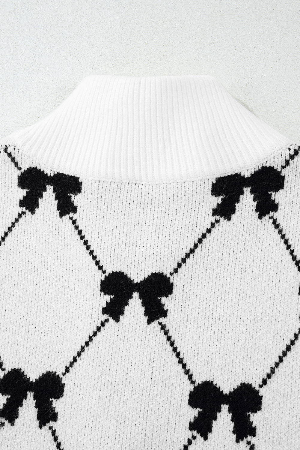 Black Preppy Vibes Bow Print Zipped Collar Sweater Tee - loveforevers