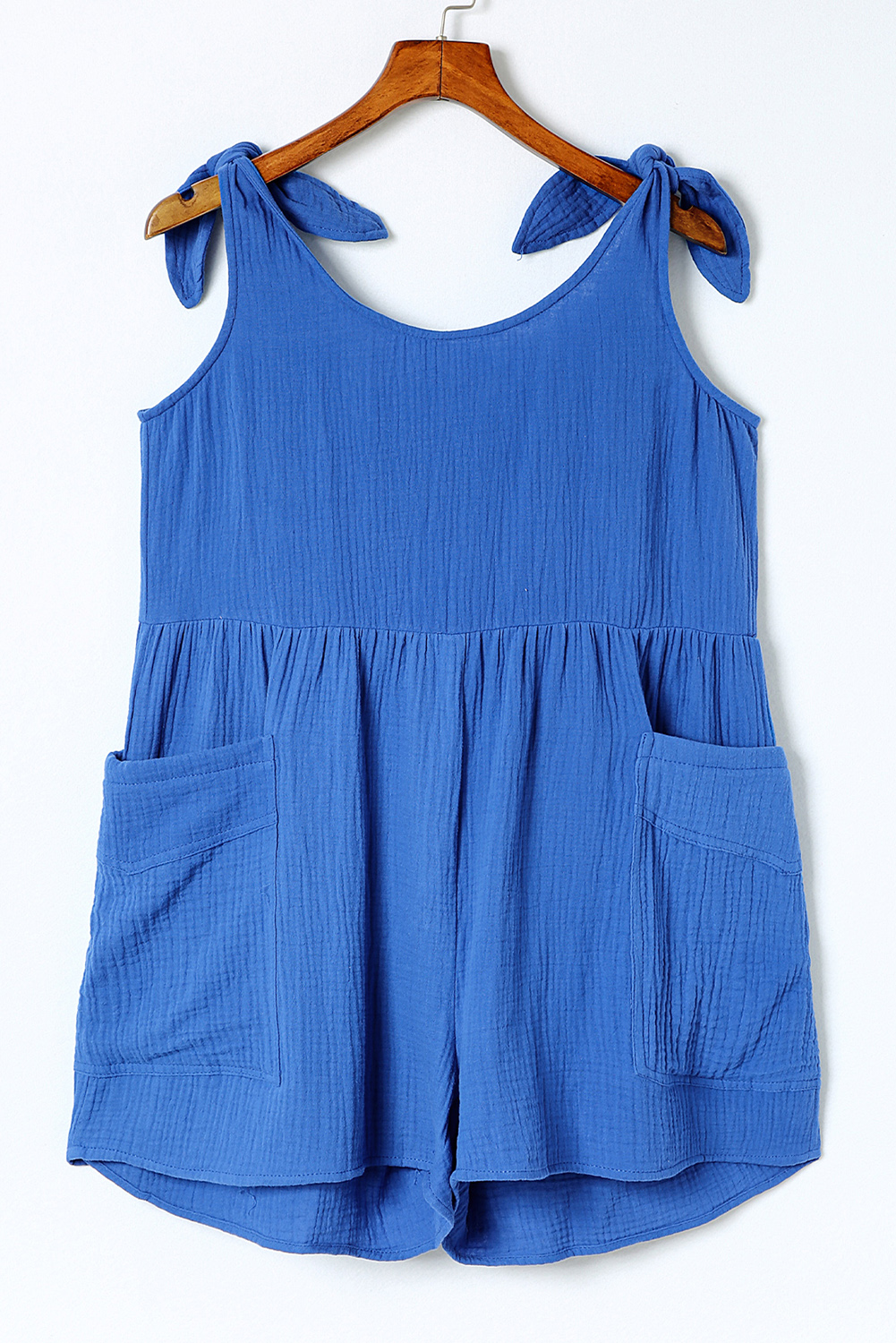 Blue Textured Knotted Straps High Waist Wide Leg Romper - loveforevers