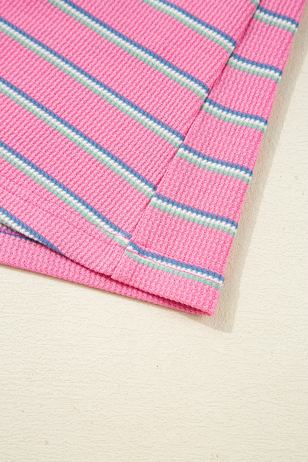 Rose Stripe Textured Knit Round Neck Long Sleeve Top - loveforevers