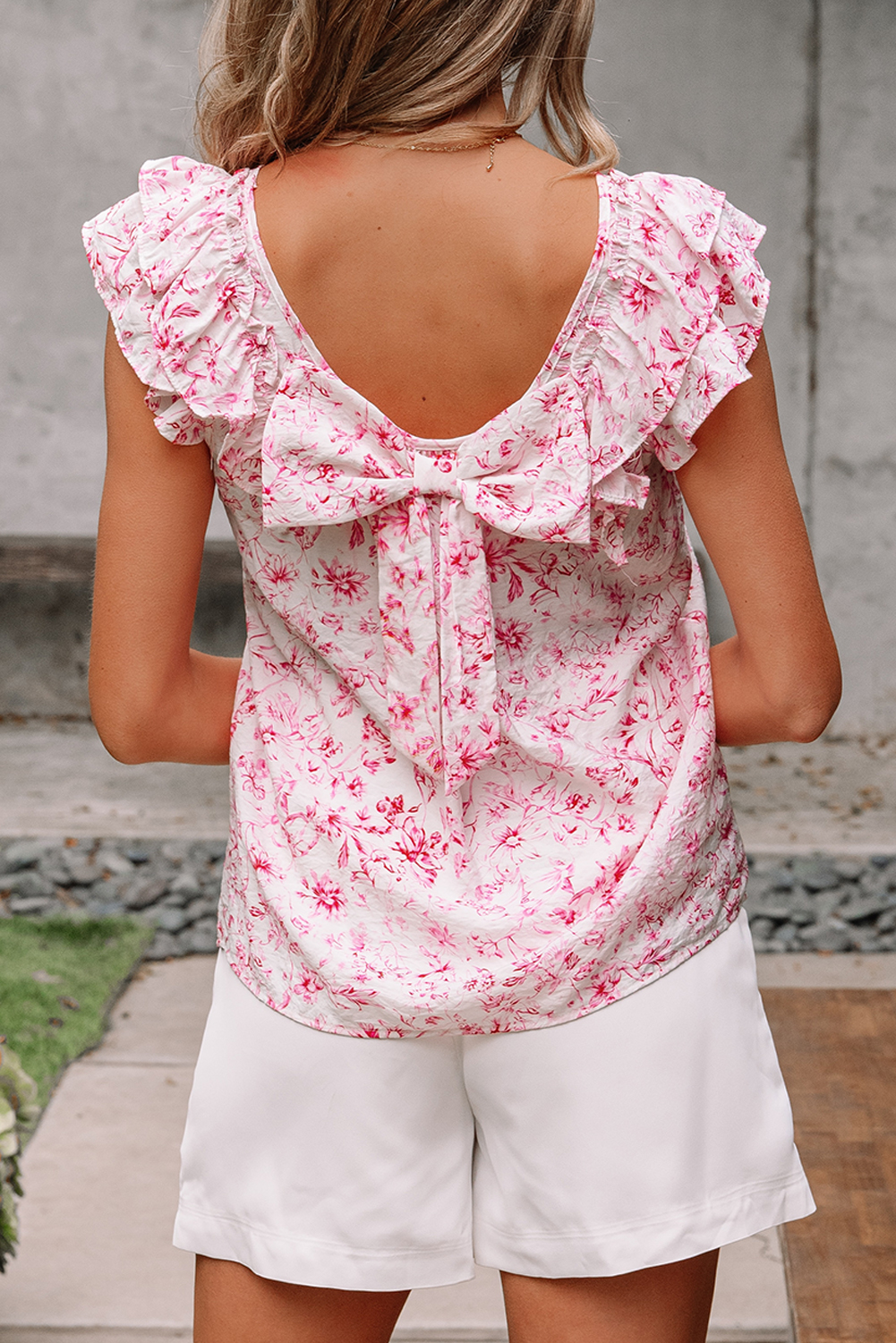 Beau Blue Textured Bow Knot Frilled Butterfly Sleeve Blouse - loveforevers