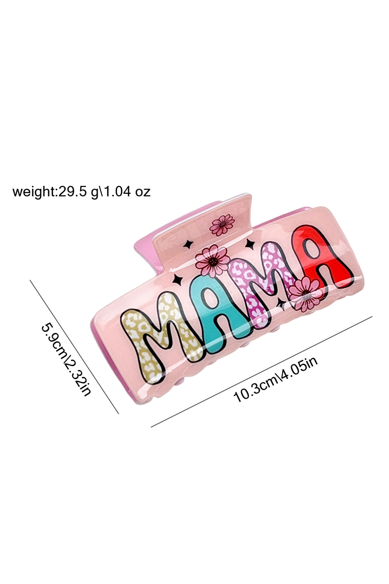 Pink MAMA Flower Printed Acrylic Large Square Hair Claw Clip - loveforevers