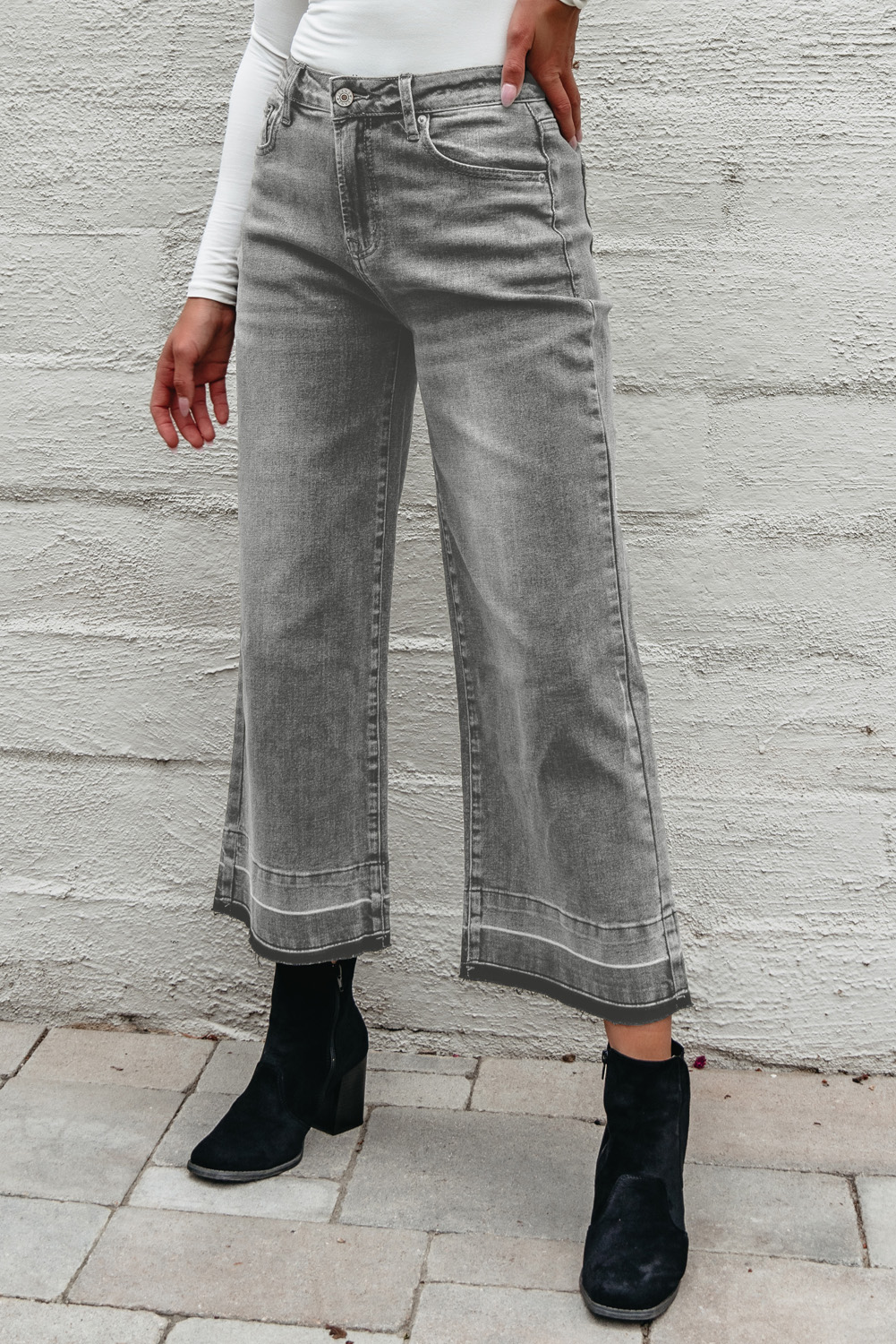 Gray Raw Hem Straight Leg Loose High Waist Jeans - loveforevers