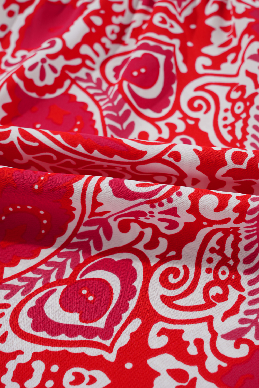 Red Paisley Print Side Slit Puff Sleeve High Waist Maxi Dress - loveforevers