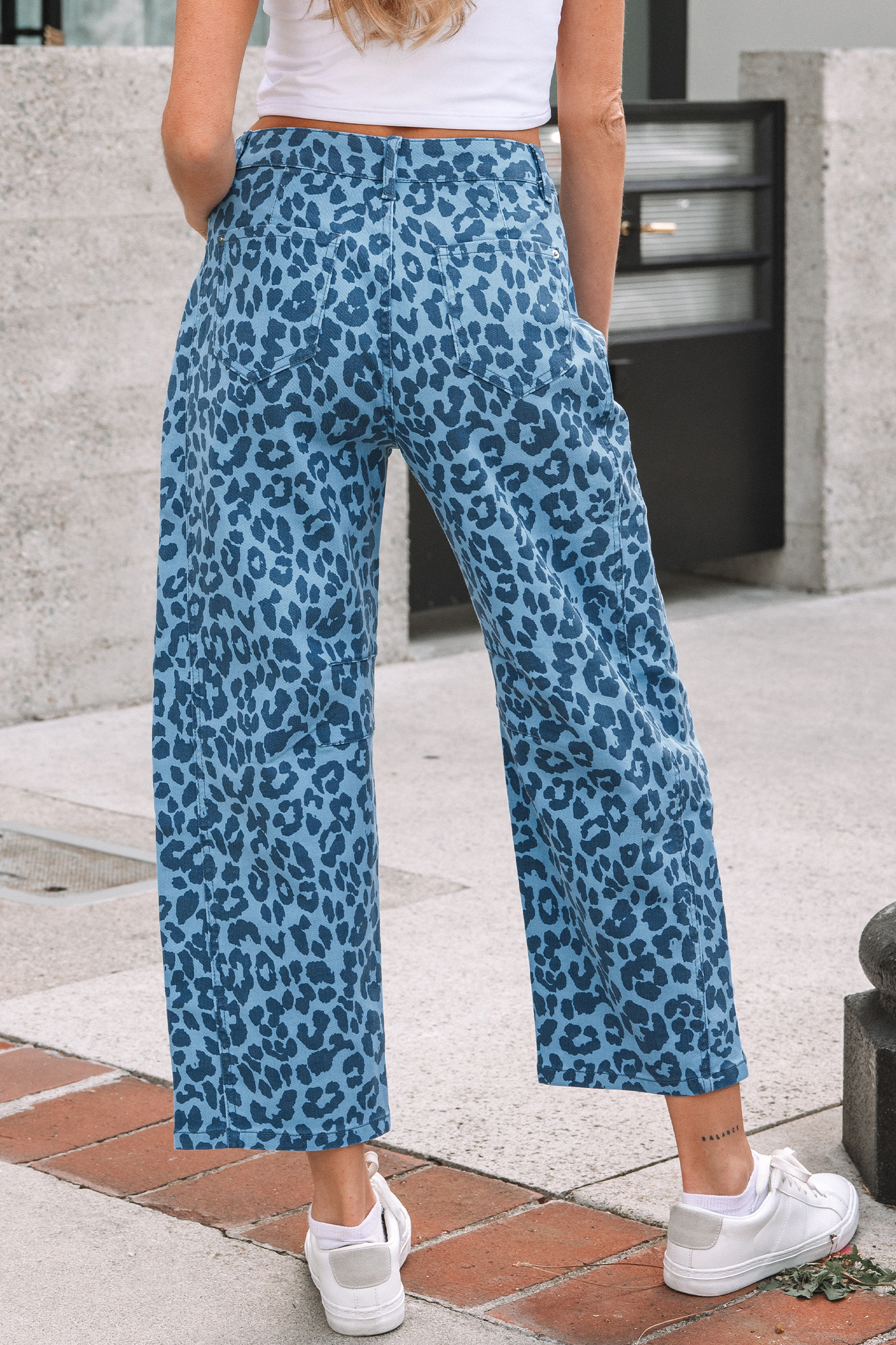 Khaki Leopard Print Straight Loose Jeans - loveforevers