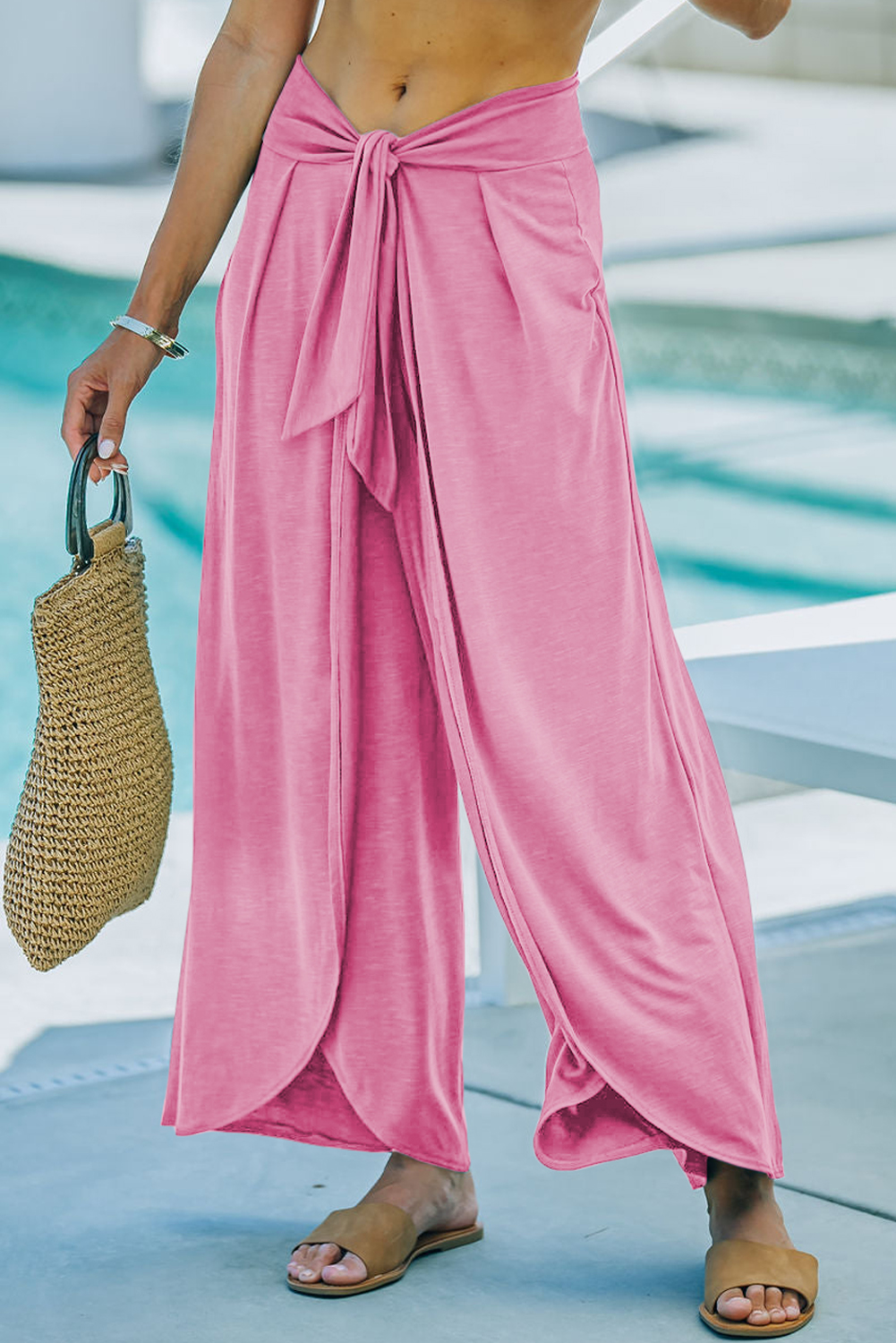 Medium Grey Knotted Drop Waist Split Leg Relaxed Pants - loveforevers