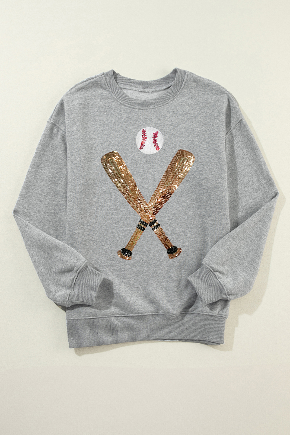 Gray Sequin Baseball Graphic Crewneck Game Day Sweatshirt - loveforevers