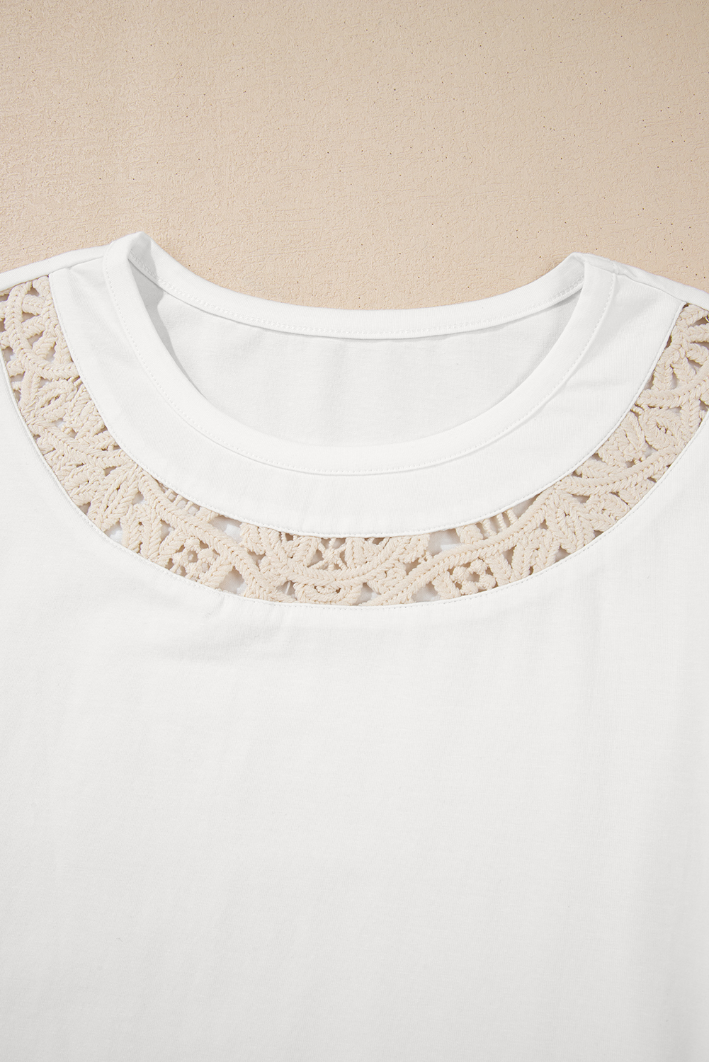 White Lace Crochet Crew Neck Casual T Shirt - loveforevers