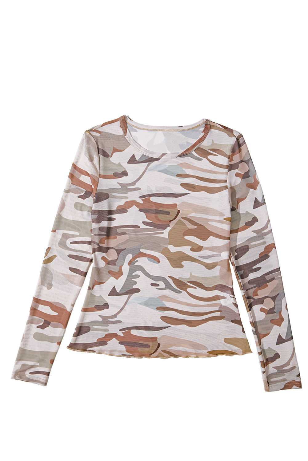 Western Fashion Camouflage Print Mesh Long Sleeve Top - loveforevers