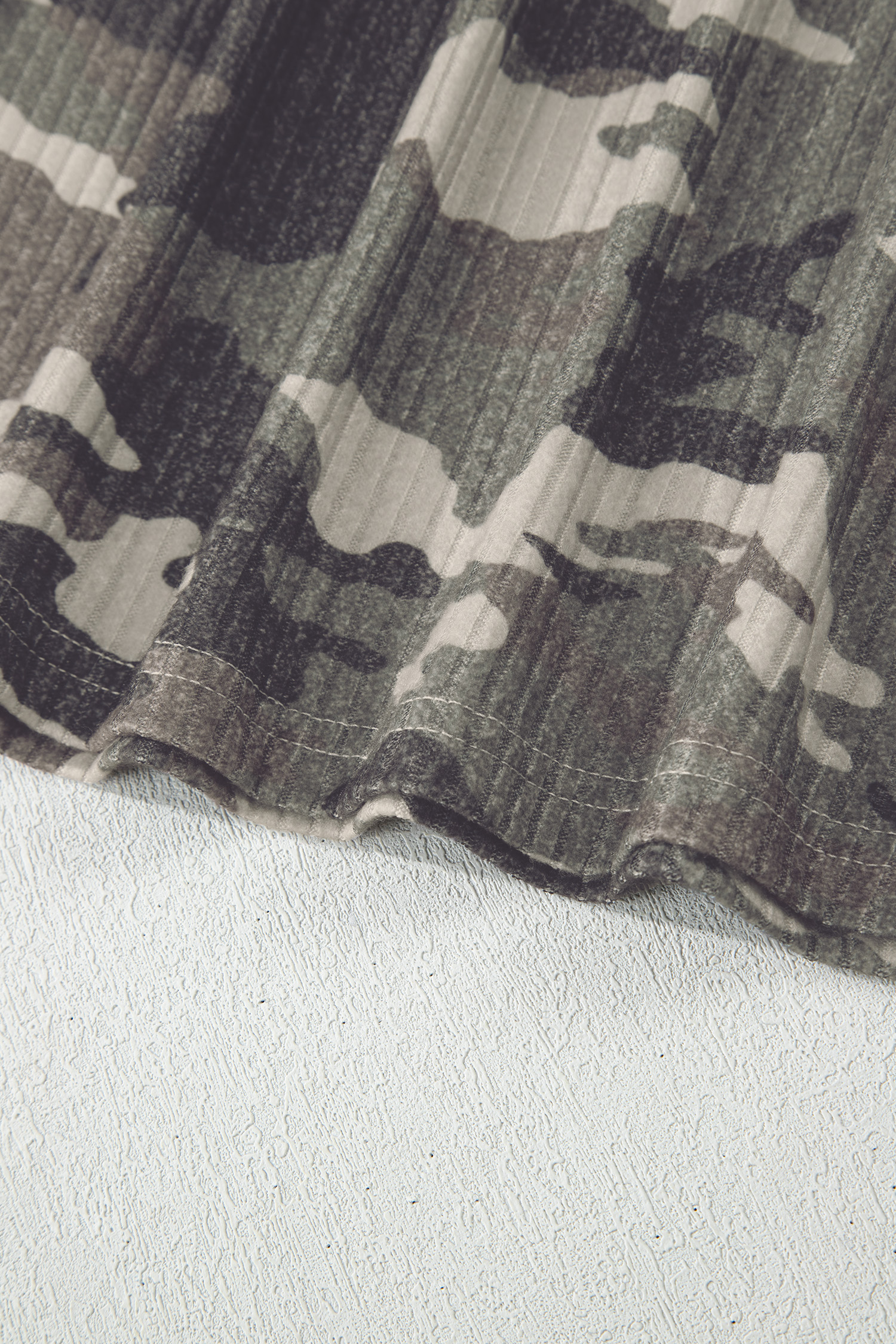 Gray Camouflage Print Ribbed Knit Round Neck Tank Top - loveforevers