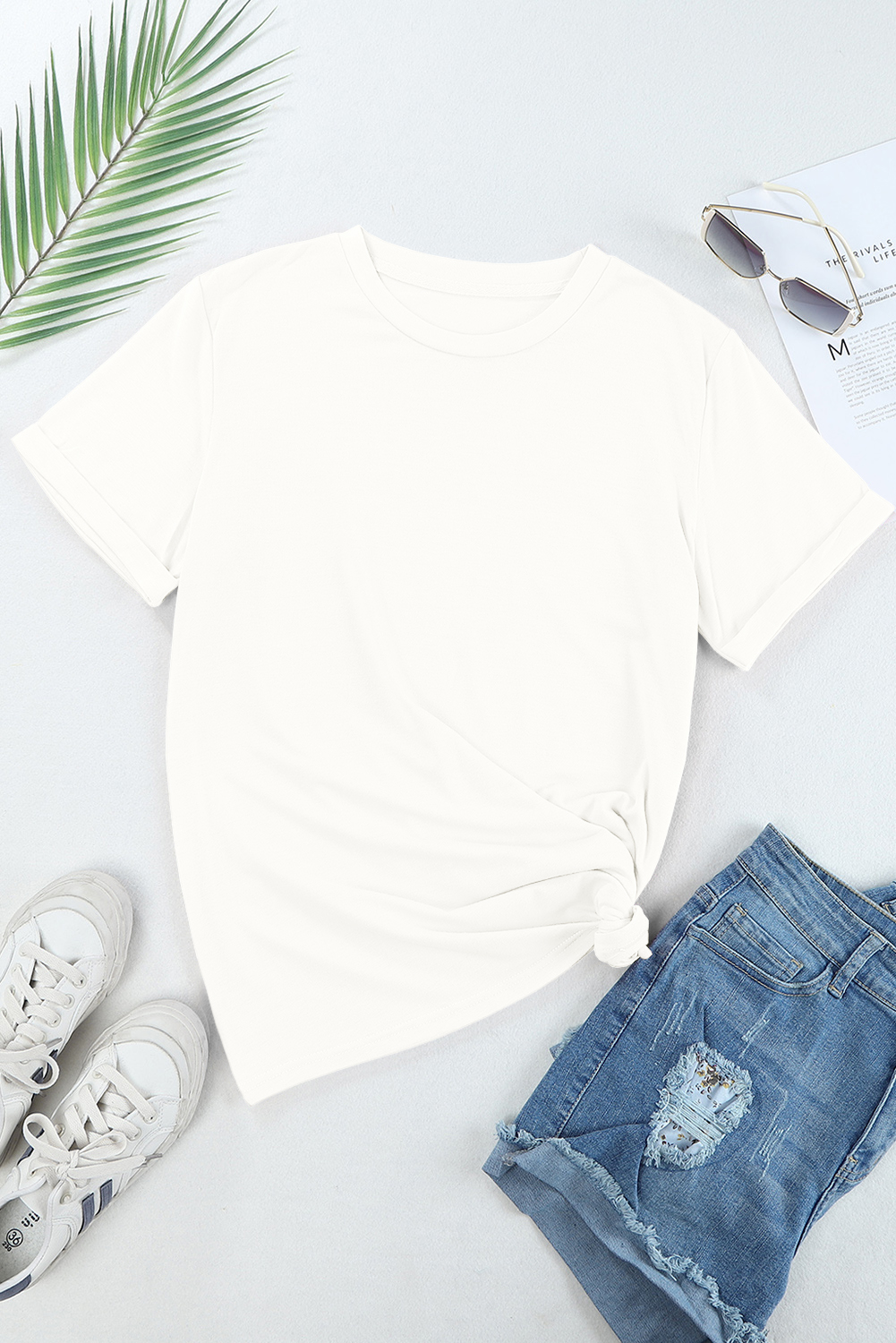 Khaki Casual Plain Crew Neck Tee - loveforevers
