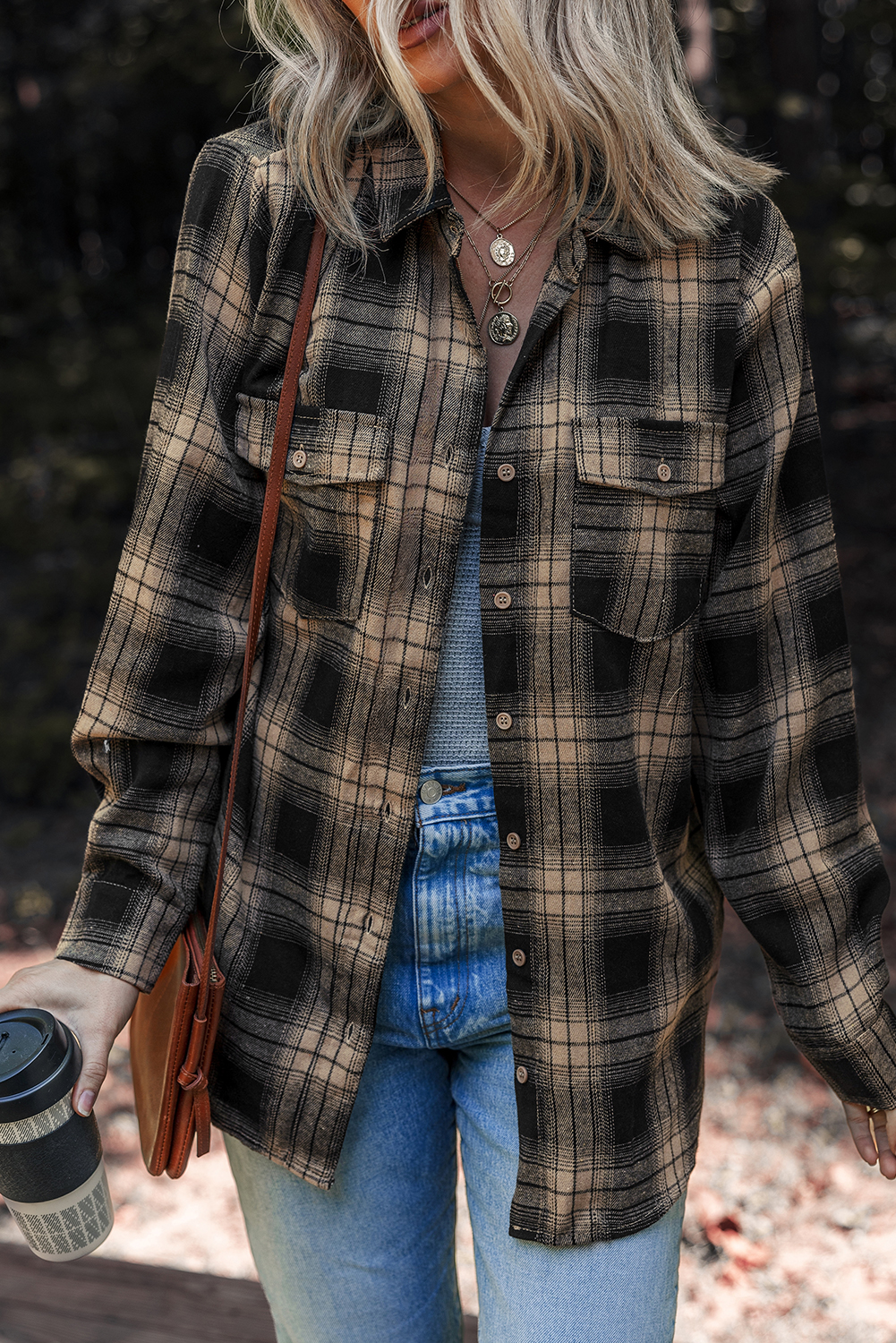 Multicolour Retro Plaid Double Flap Pocket Brushed Shacket - loveforevers