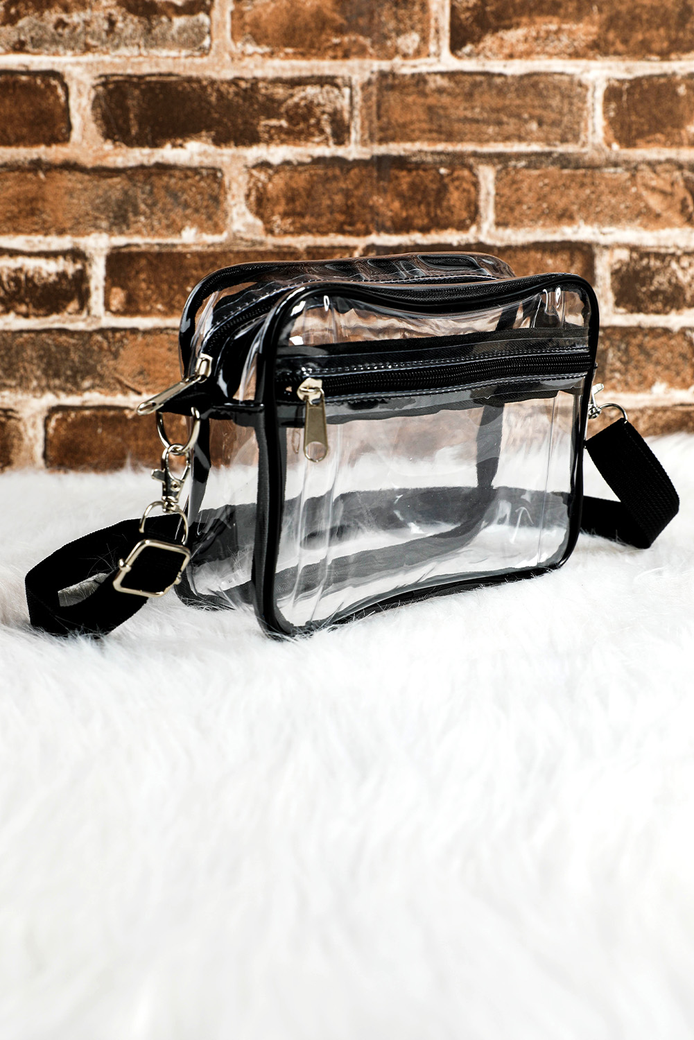 Gray Multi-Pocket Contrast Edge Detachable Strap Clear Shoulder Bag - loveforevers