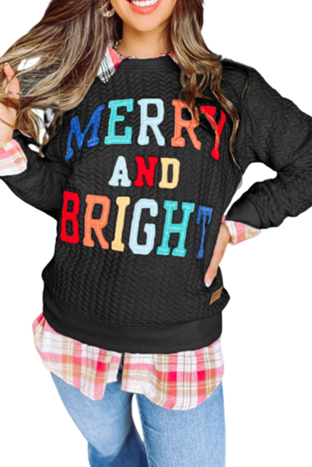 White LOVE Chenille Embroidered Cable Knit Pullover Sweatshirt - loveforevers