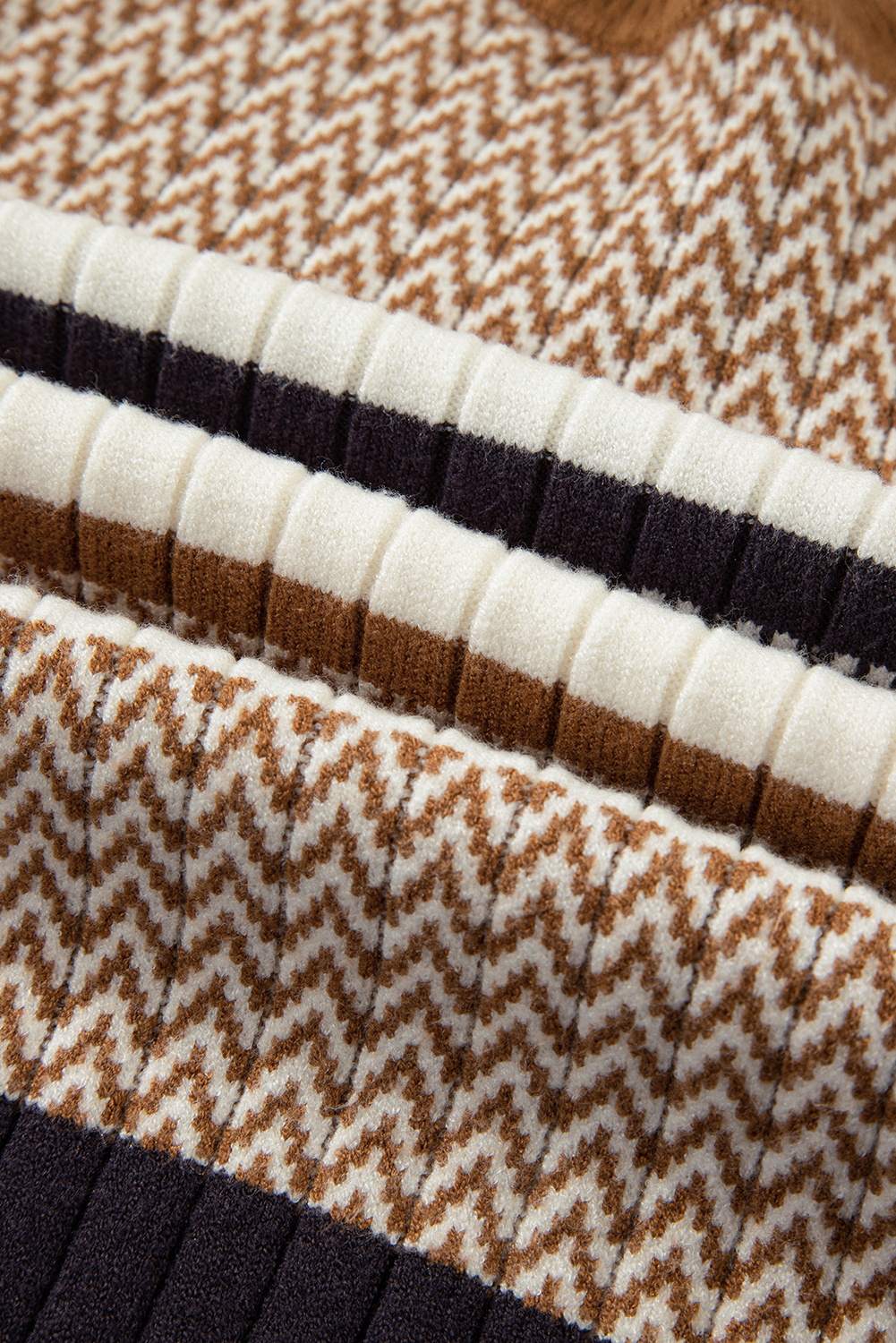 Brown Stripe Stylish Pattern Knitted Ribbed Trim Slim Sweater - loveforevers