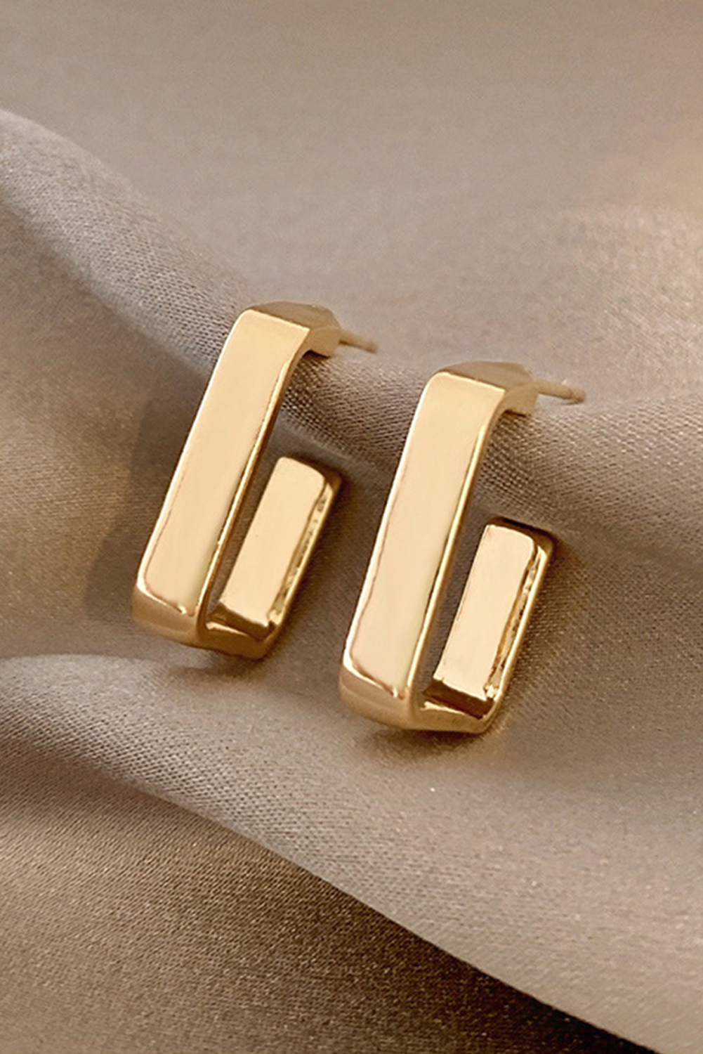 Gold Square Hook Plated Alloy Stud Earrings - loveforevers