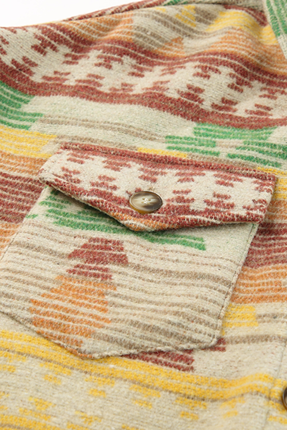 Yellow Western Aztec Print Button Flap Pocket Shacket - loveforevers