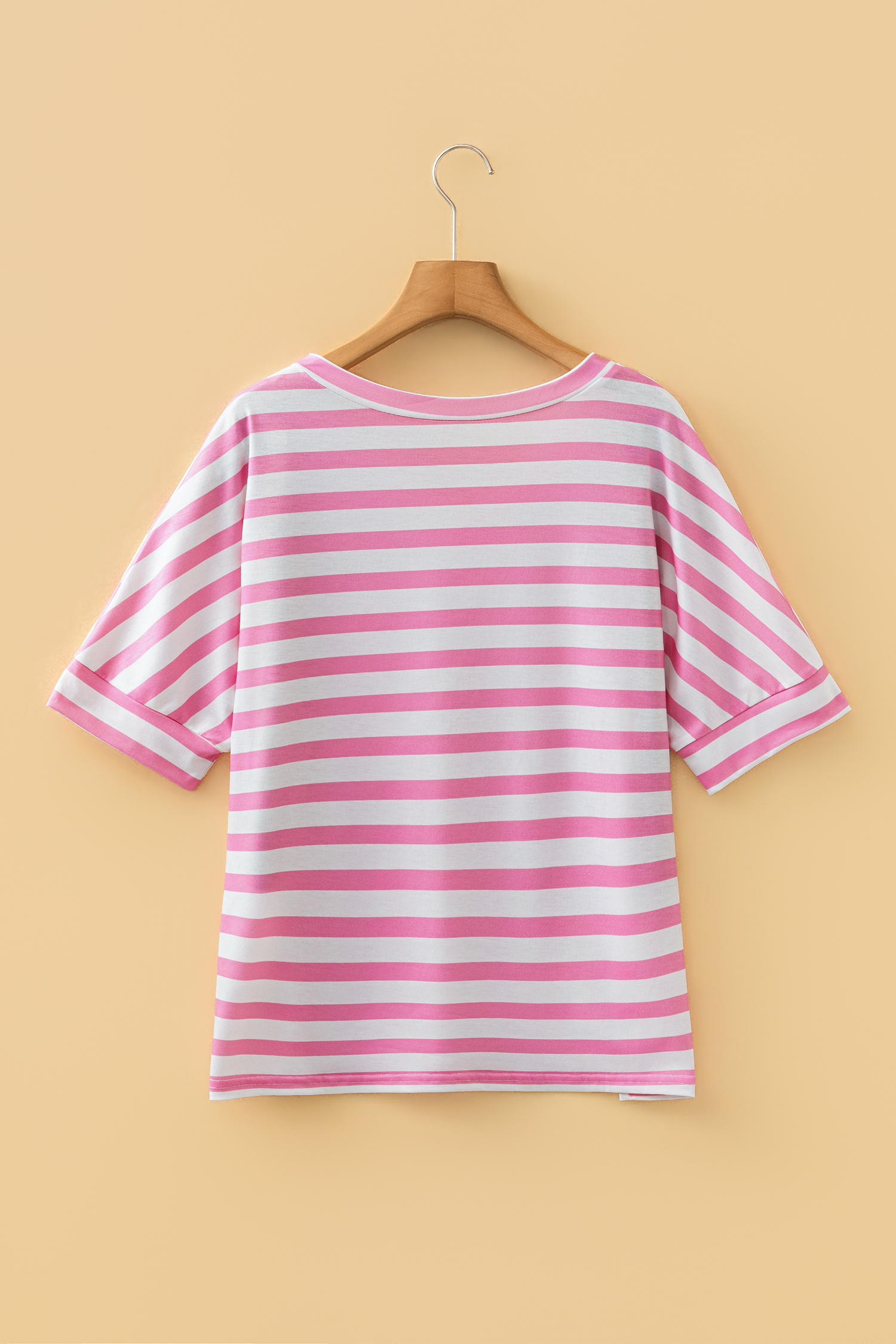 Sky Blue Stripe V Neck Patched Pocket Casual T Shirt - loveforevers