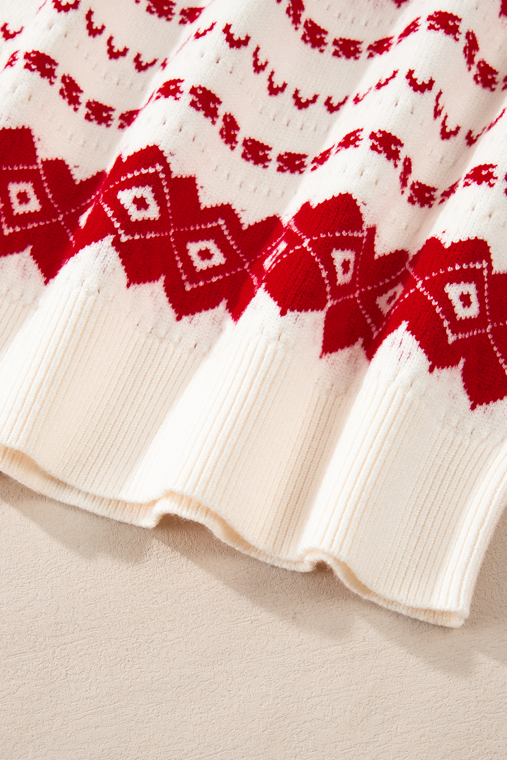 White Western Geometric Patterned Crew Neck Loose Sweater - loveforevers