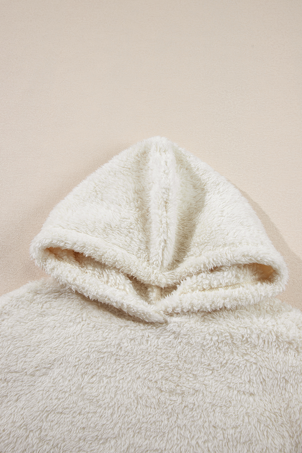 White Contrast Ribbed Edge Plush Hoodie - loveforevers