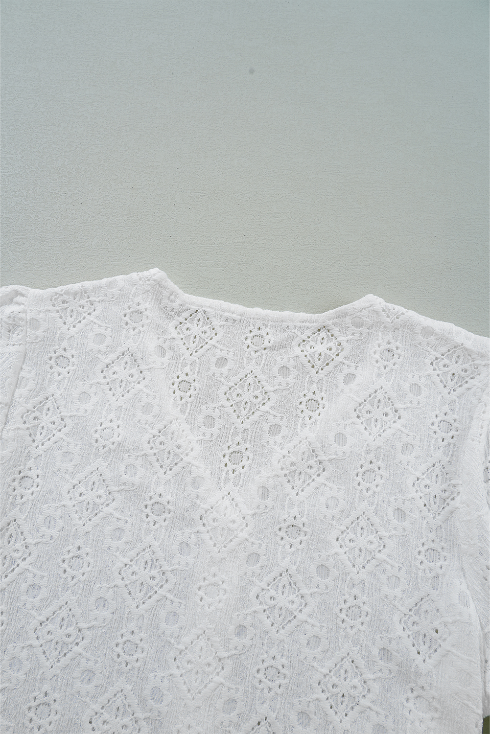 White Lace Puff Sleeve V Neck Button Up Shirt - loveforevers