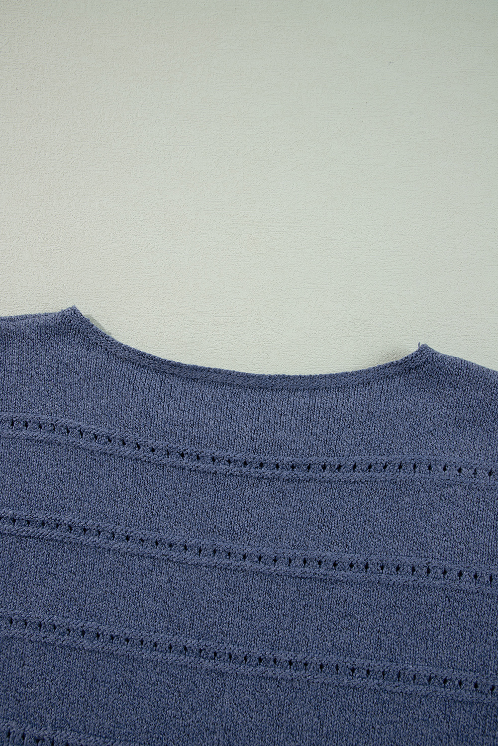 Real Teal Boat Neck Drop Shoulder Pointelle Knit Sweater - loveforevers