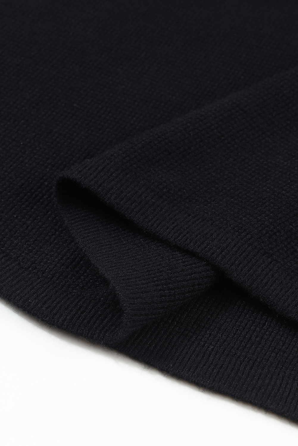 Black Striped Sleeve Plain Knit Sweater - loveforevers