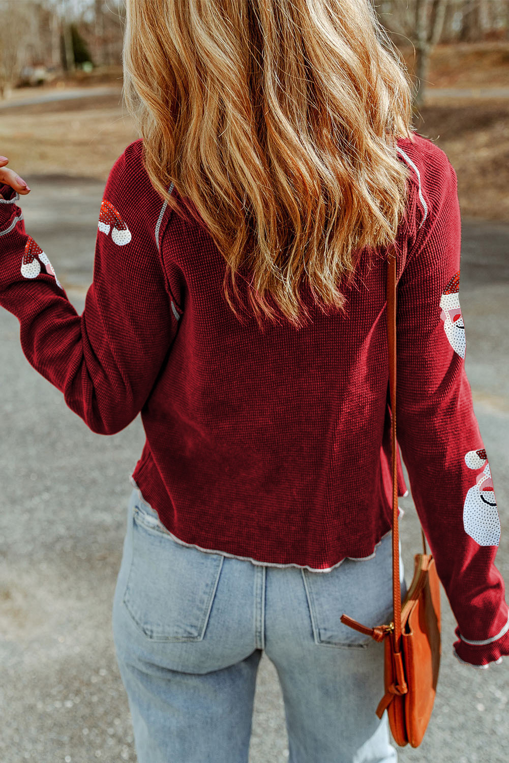 Smoke Gray Textured Round Neck Long Sleeve Top - loveforevers