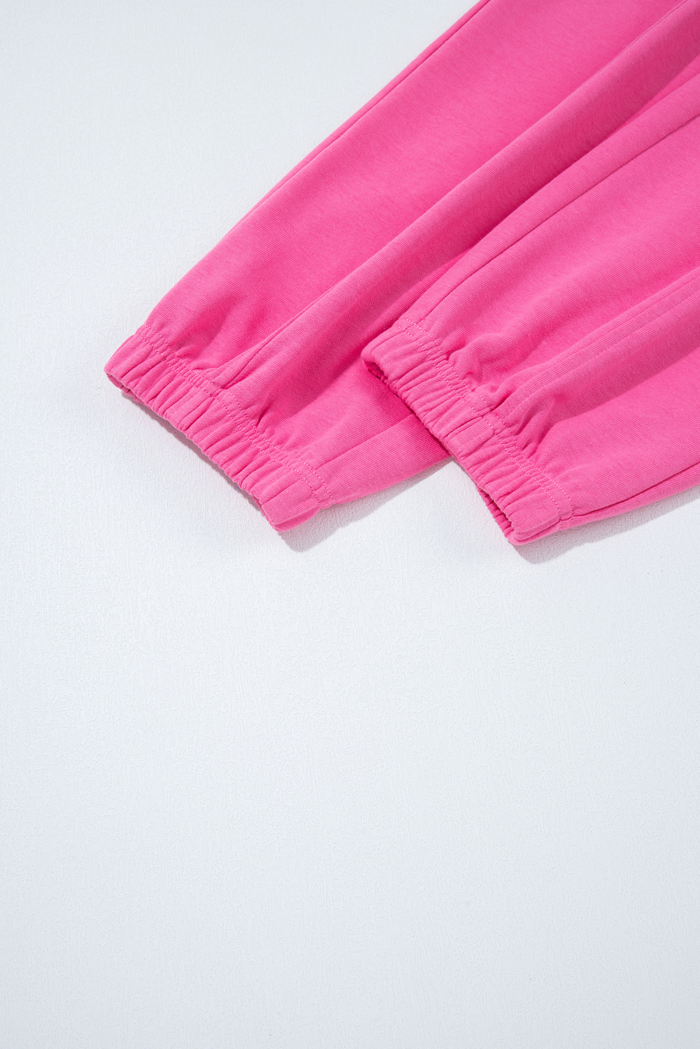 Bright Pink Raw Edge Half Buttons Pullover and Jogger Pants Set - loveforevers