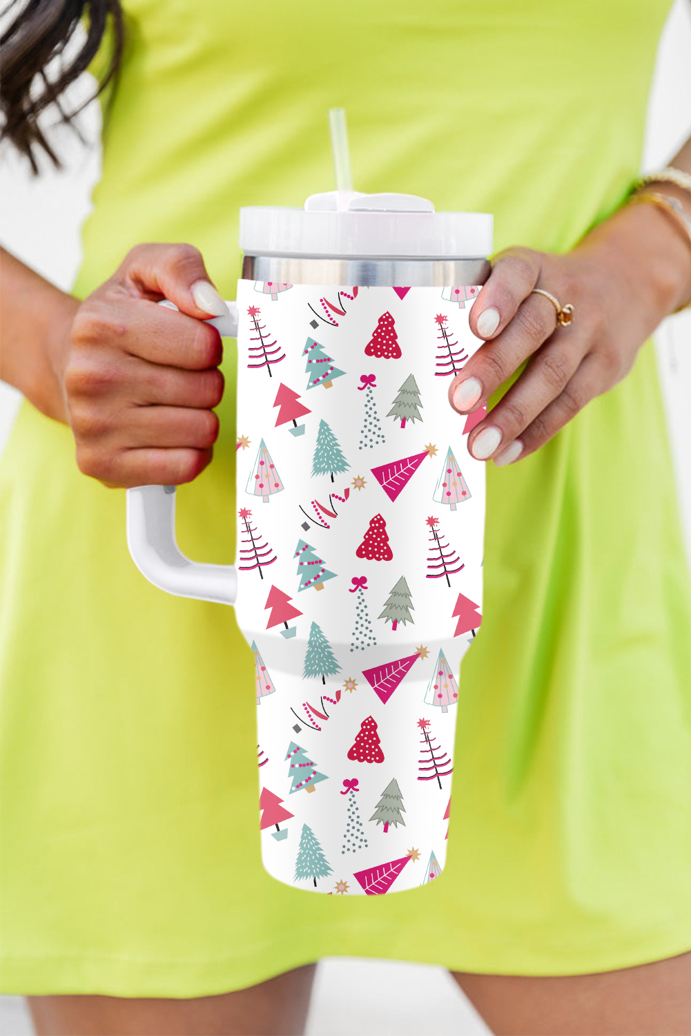 White Cartoon Christmas Tree Printed Thermos Cup 40oz - loveforevers
