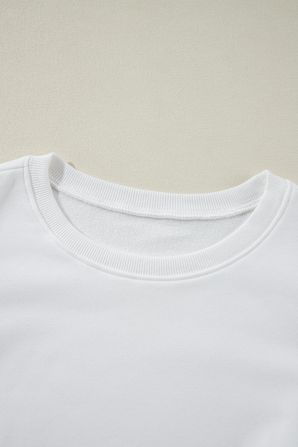 White Solid Puff Sleeve Round Neck Pullover Sweatshirt - loveforevers