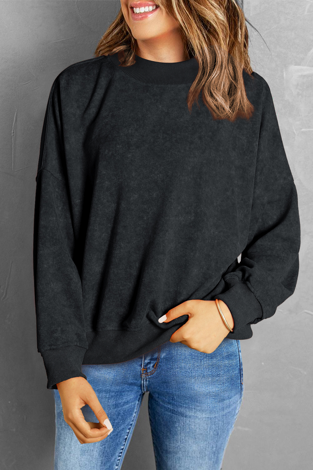 Brown Drop Shoulder Crew Neck Pullover Sweatshirt - loveforevers
