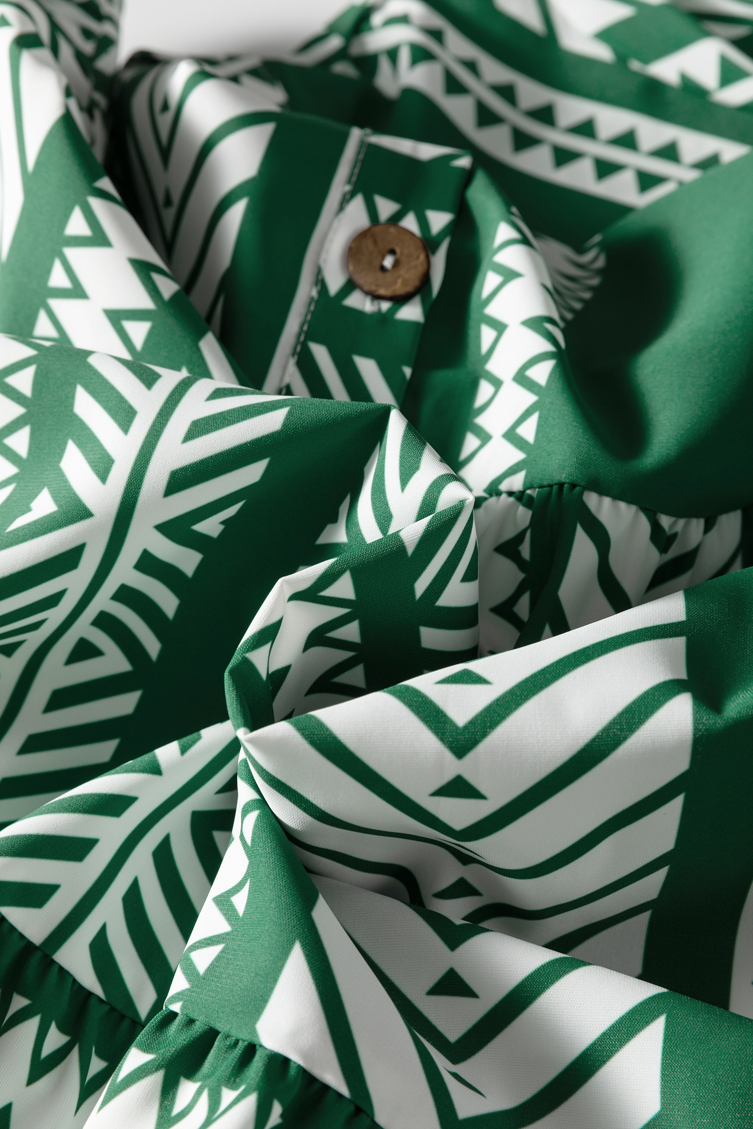Green Boho Ethnic Print Half Button 3/4 Sleeve Casual Dress - loveforevers