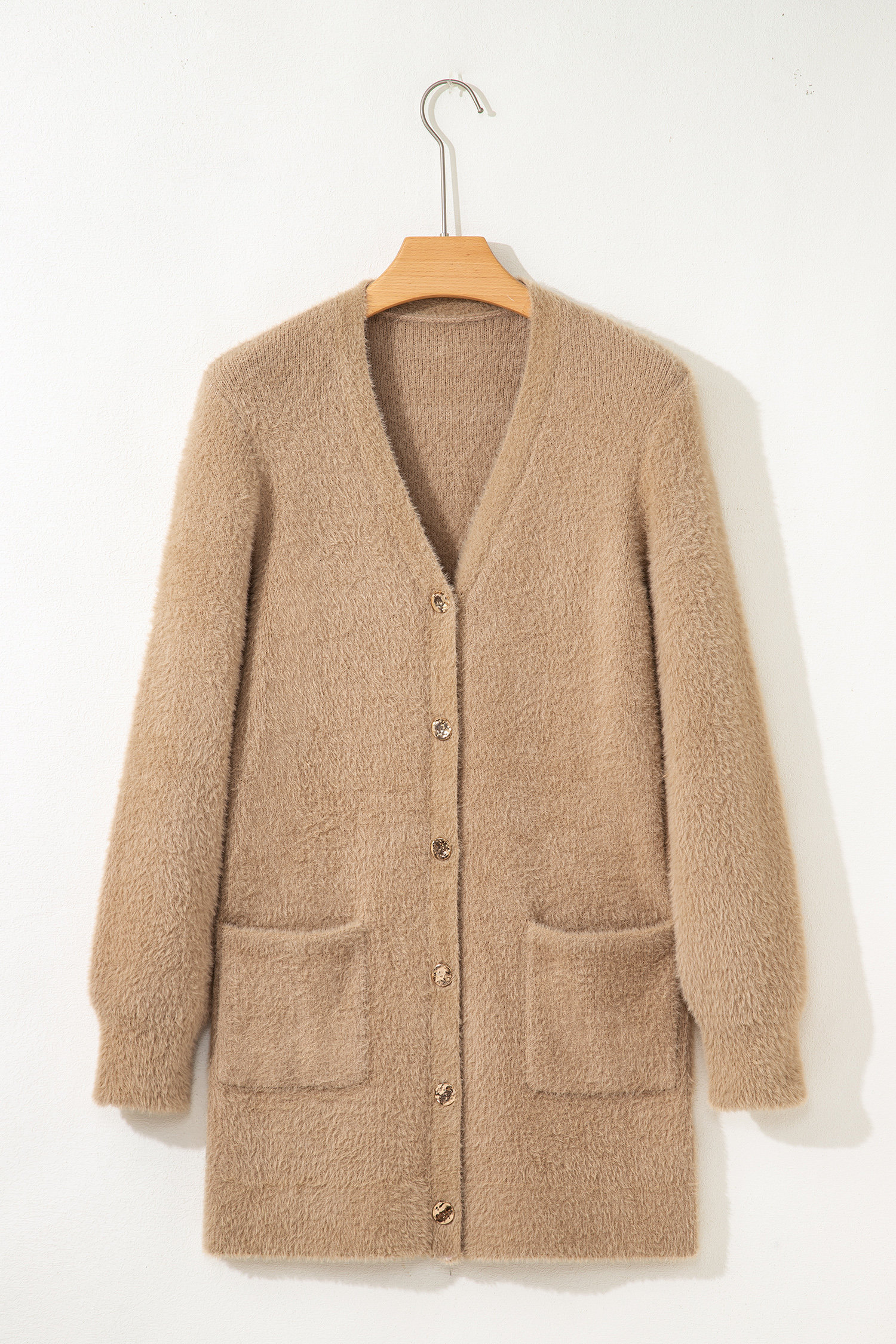 White Fuzzy Buttoned Front Midi Solid Cardigan - loveforevers