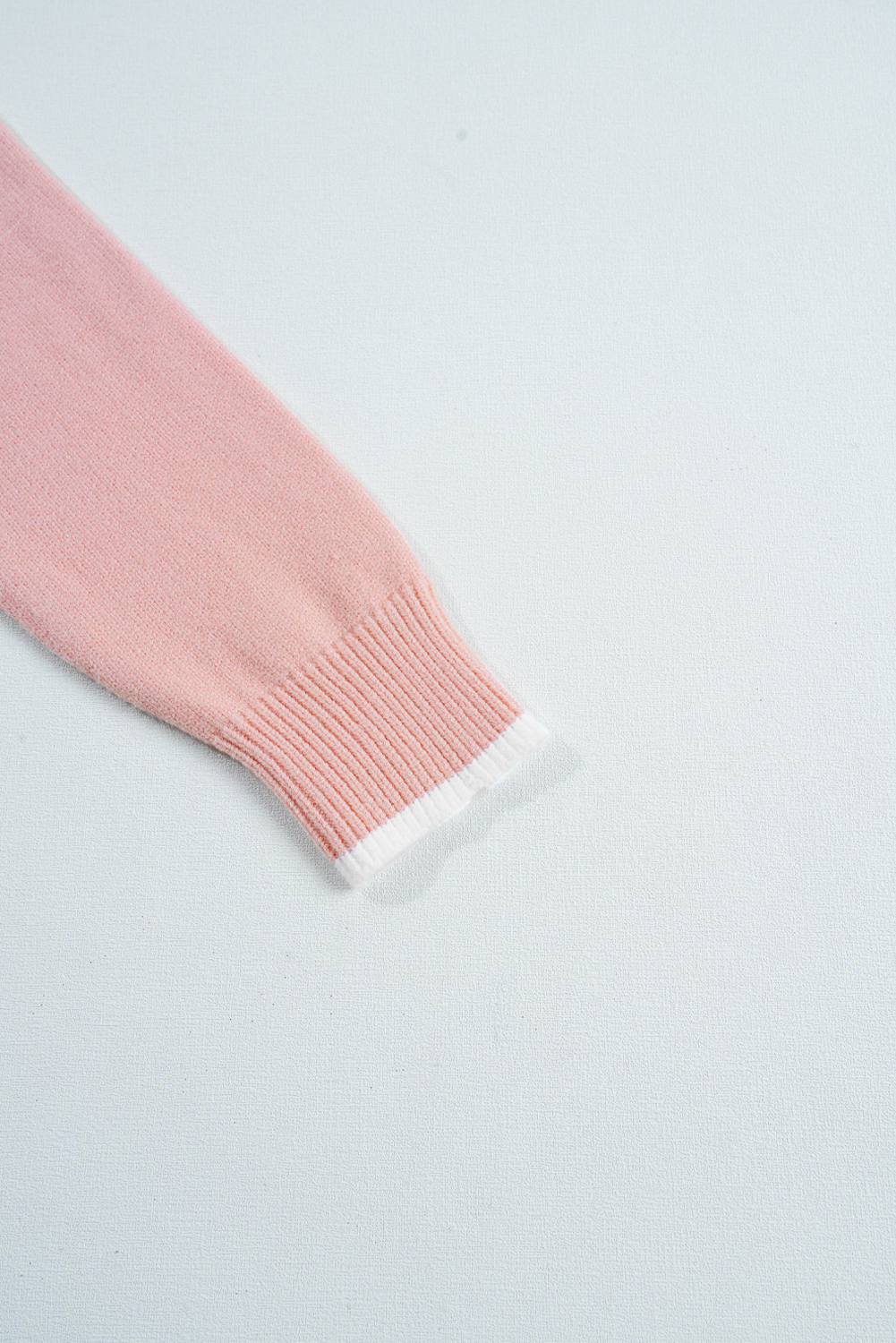 Light Pink Ruffled Bowknot Ribbed Trim Long Sleeve Sweater - loveforevers
