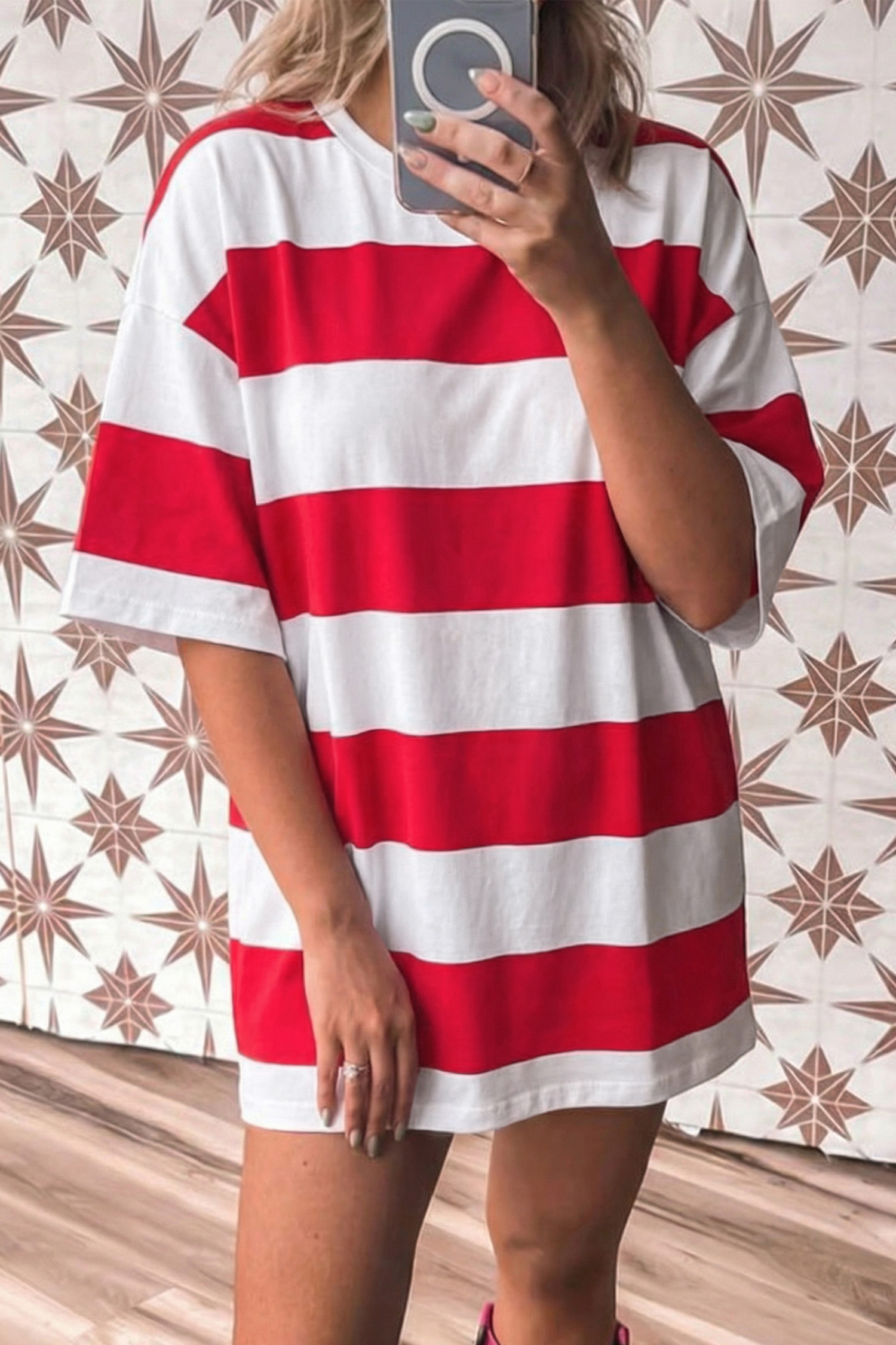 Racing Red Striped Color Block Oversize Tunic Tee - loveforevers