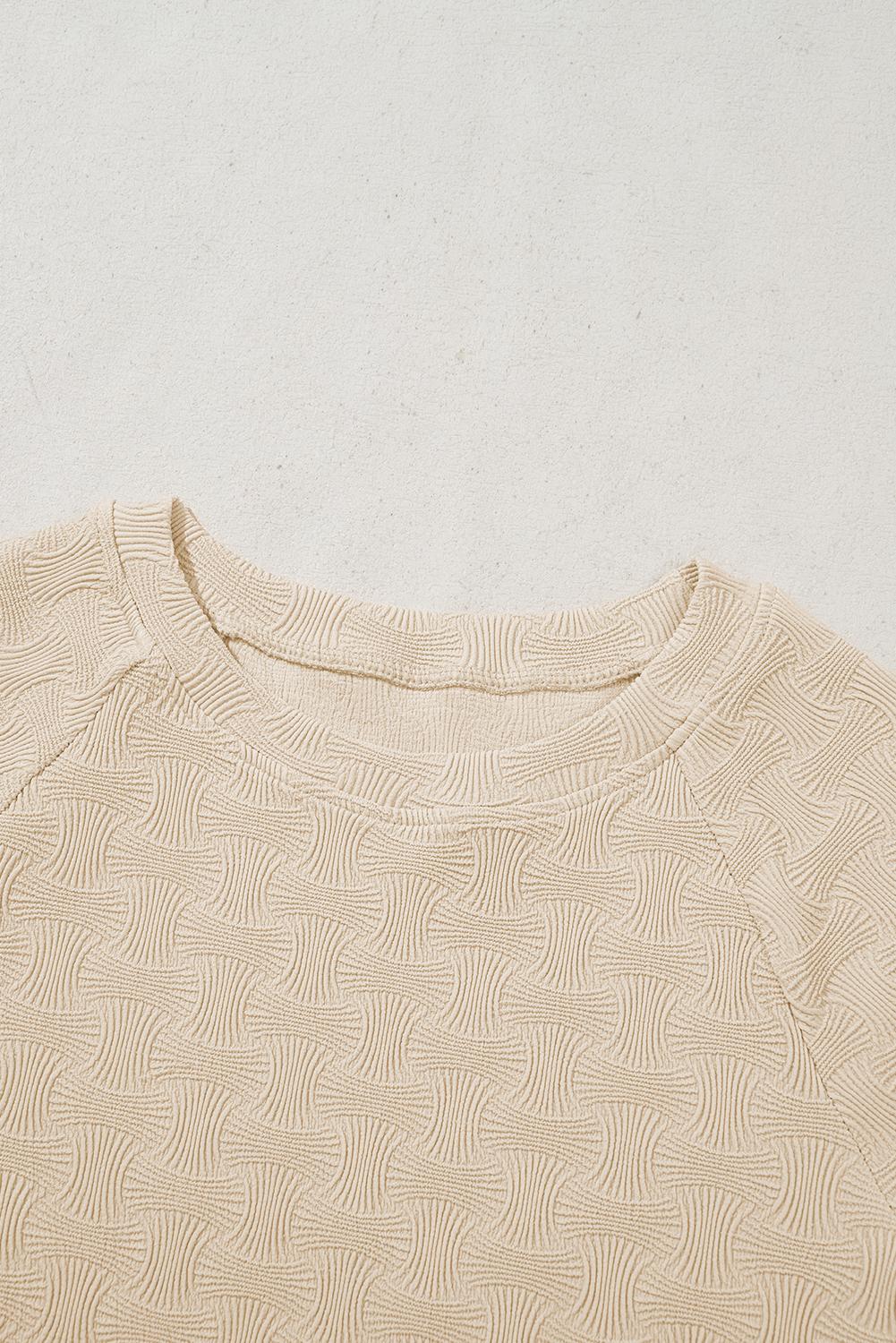 Beige Textured Crew Neck Cap Sleeve Slim Stretchy T Shirt - loveforevers
