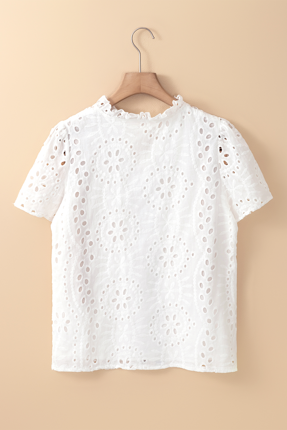 White Geometric Embroidery Hollow Out Blouse - loveforevers