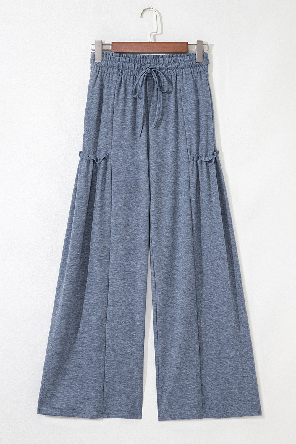 Frilled Detail Wide Leg Drawstring Elastic Waistband Pants - loveforevers