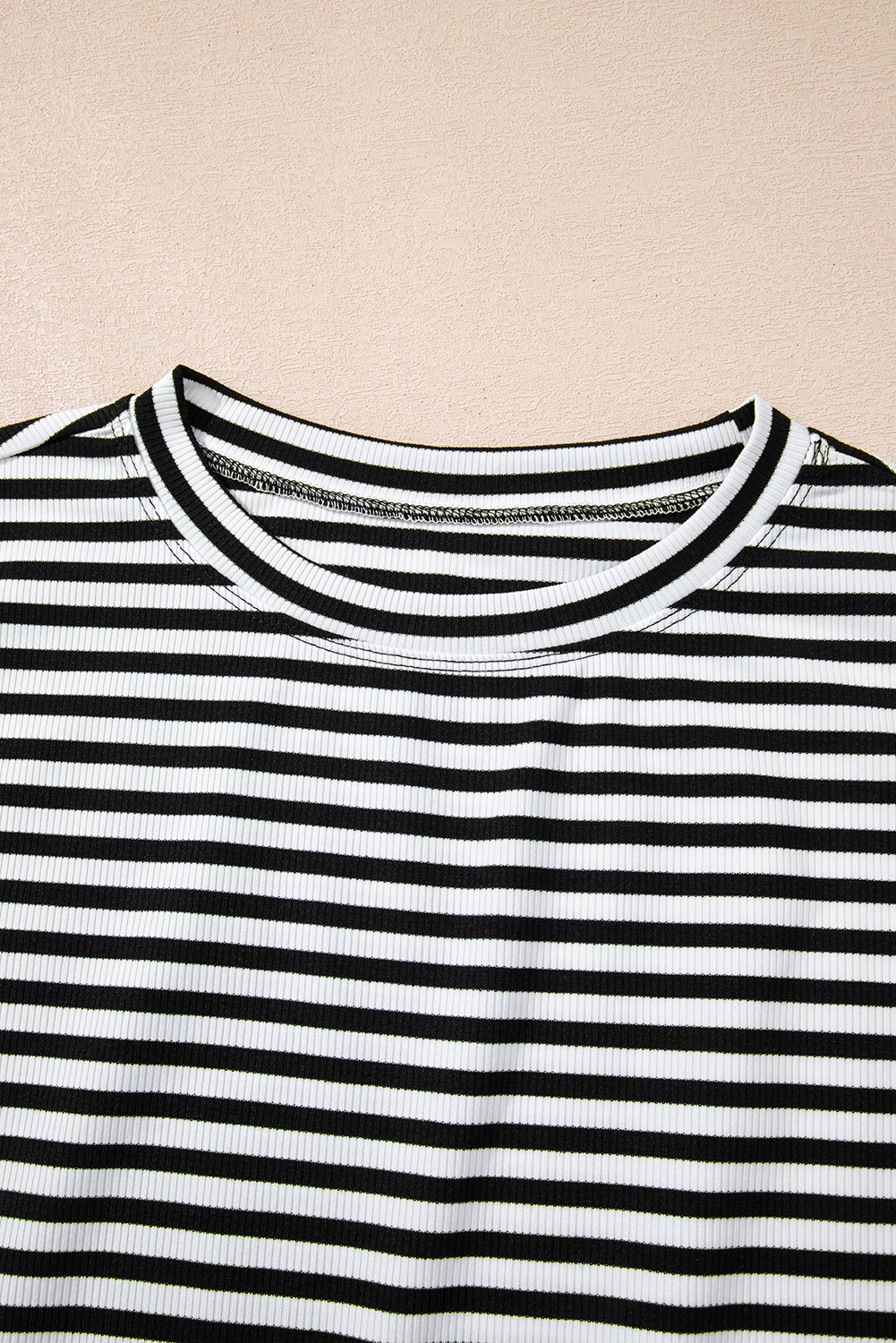 Sky Blue Stripe Ribbed Cap Sleeve Round Neck T Shirt - loveforevers