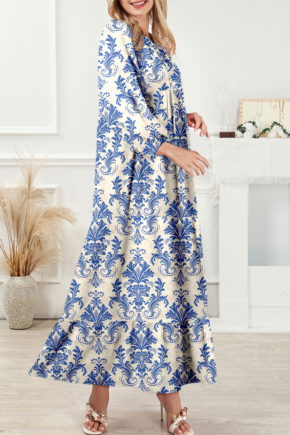 Sky Blue Boho Printed Half Sleeve Maxi Dress - loveforevers