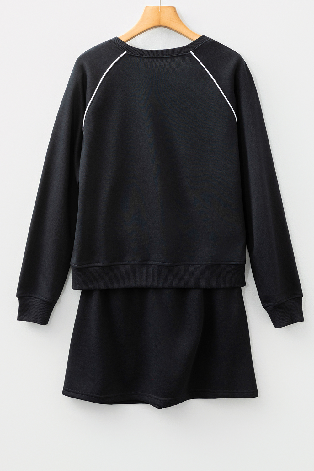 Black Contrast Piping Crewneck Pullover Mini Skirt Set - loveforevers