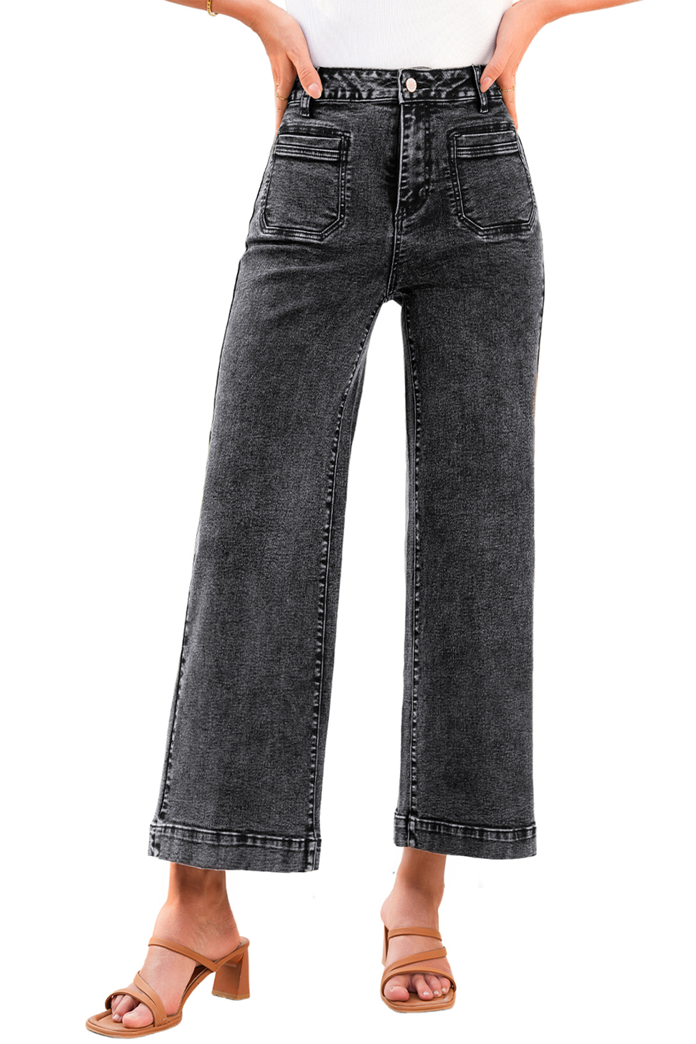 Light Blue Chic Patch Pocket Straight Leg Loose Jeans - loveforevers
