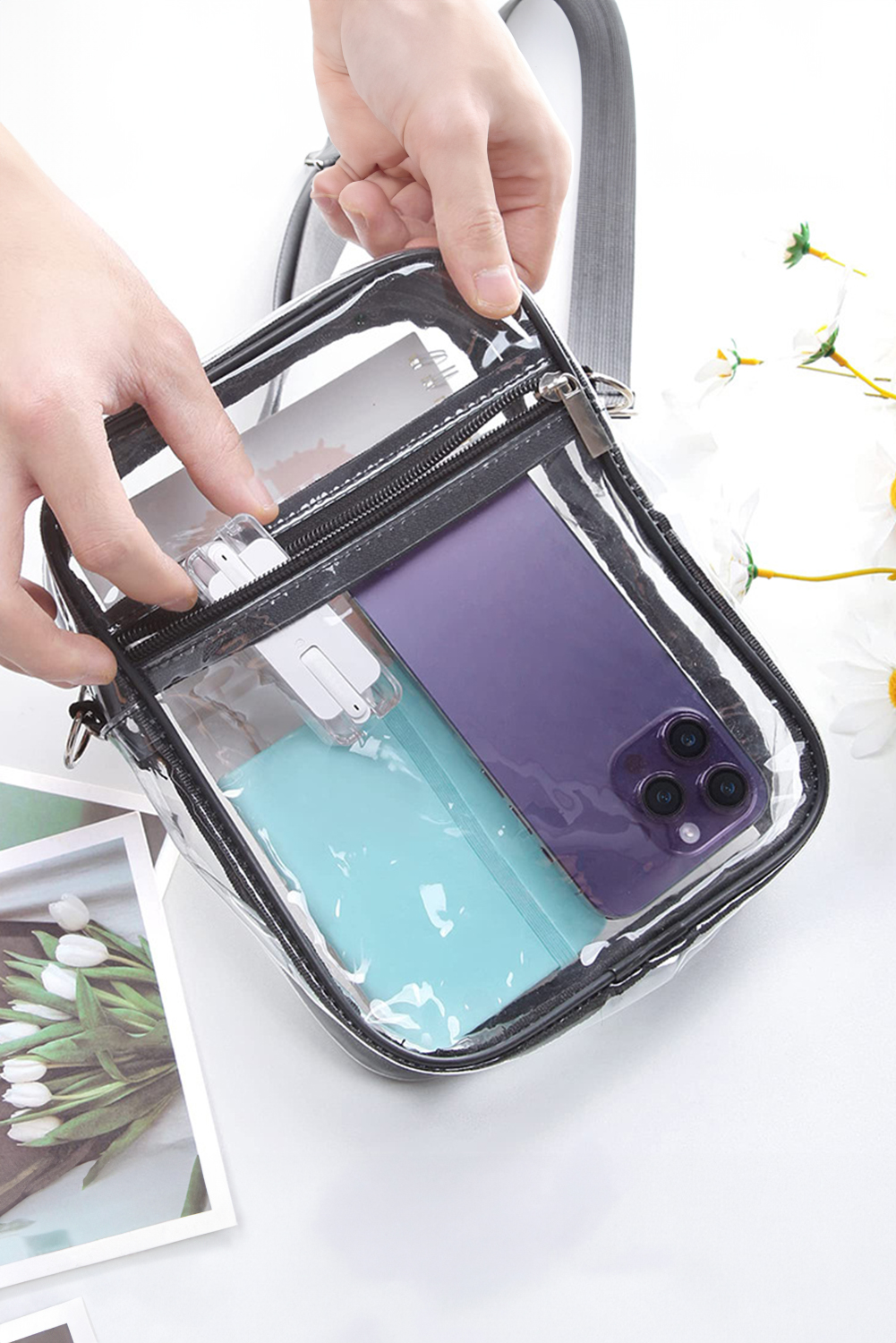 Black Transparent PVC Zipper Crossbody Bag - loveforevers