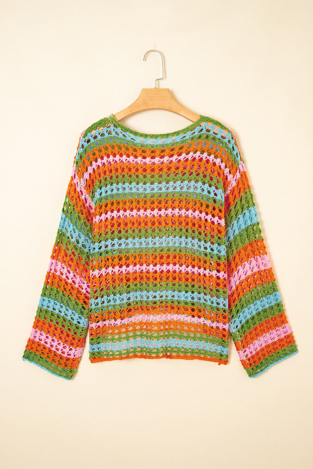 Purple Multi Stripe Open Knit Sweater Beach Cover Up - loveforevers