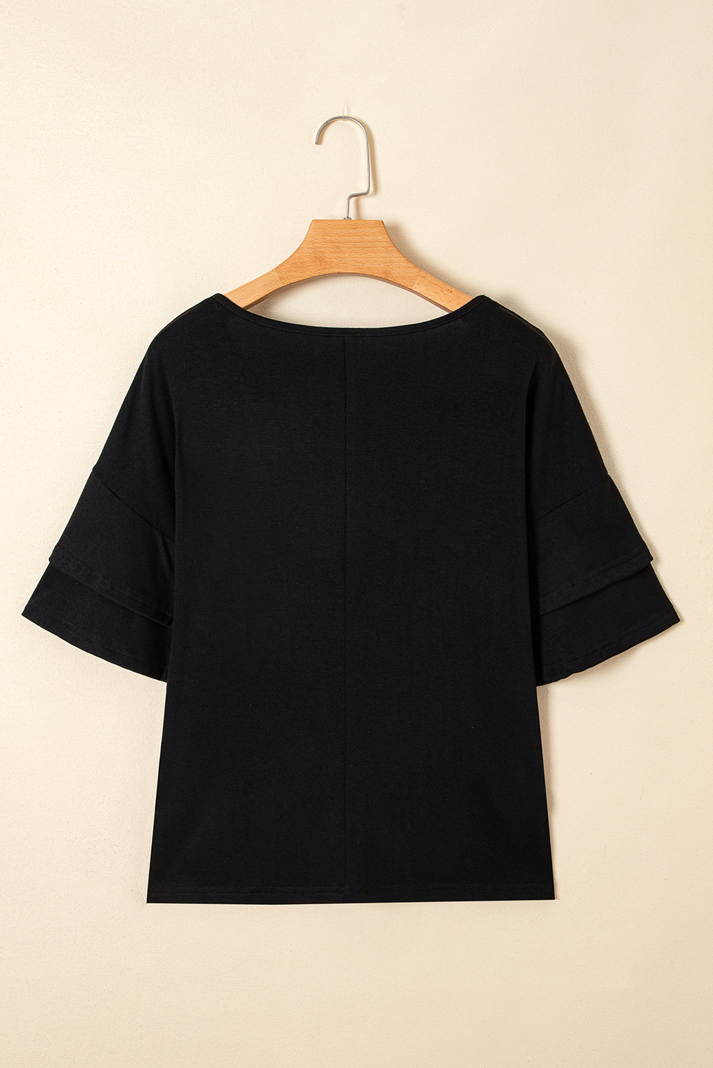 Sail Blue Solid Colour V-Neck Double Layer Sleeve Loose T-Shirt - loveforevers